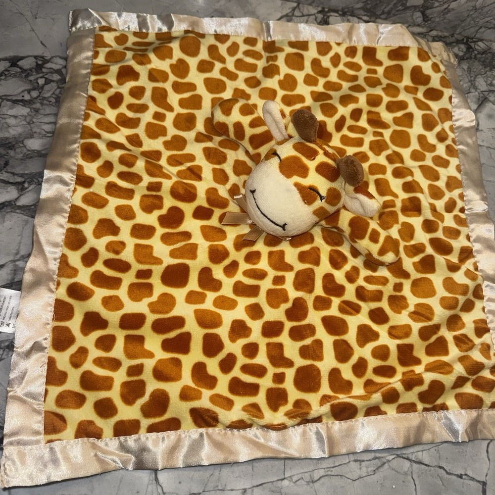 Giraffe Baby Blanket Lovey Security Blanket 16" x 16" Satin & Plush Polyester